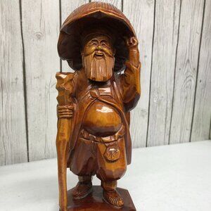 Vintage Wood Carved Sculpture Korean KIM SAT GAT ~Wandering Poet~ 12”x 4.5”